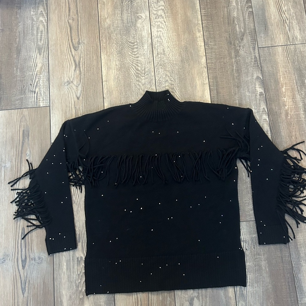 Central Park West Sweater Fringe Sparkle Dots Mock Turtleneck NWOT Size Medium